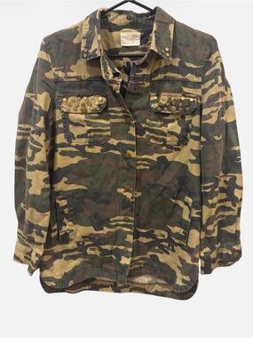 Lush Camouflage Stud-Flap Vintage Utility Jacket Y2K Edgy Military button up
